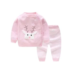 2018 Baby Cotton butto-down Cardigan Sweater Baby Girls Sweater Set 2pcs wholesale