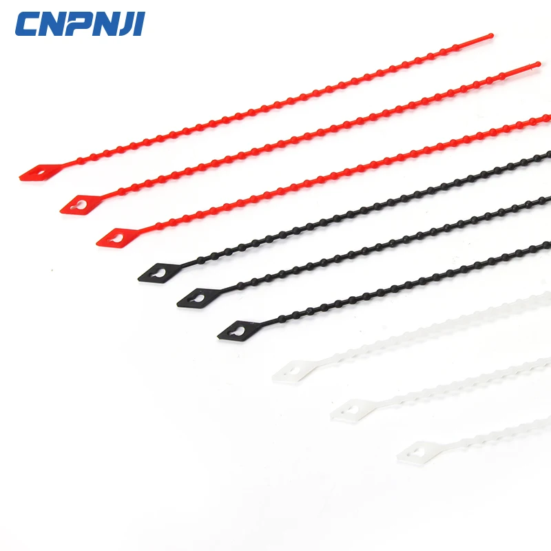 Double head loop naylon cable tie PA66 black color beaded loop fasteners cable ties