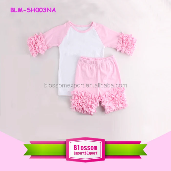 
Wholesale in stock spring triple ruffle icing cotton blank boutique shirts long sleeve o-neck baby icing shirts spandex 
