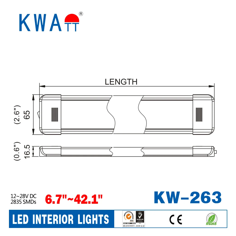Factory High Quality High lumen Newest 12V-24V Rectangle 18LED Vehicle Auto Interior Lights for Caravan,Cabin,RV With CE RoHS