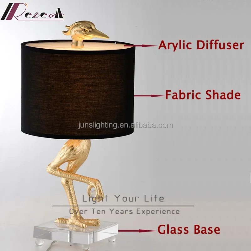 Hot Design Special Design Animal Shape Crane Artistic Gold Table Lamps Custom Hotel Engineering Table Lamp