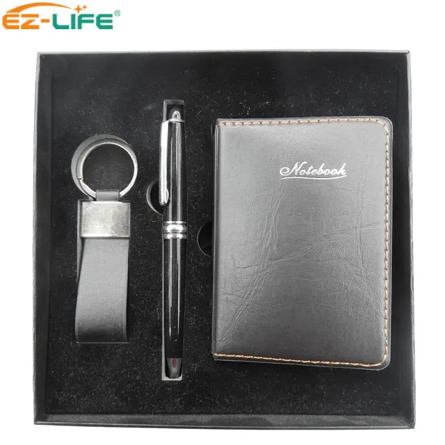School Supplies Leather Keychain Car Promotion Pen And Custom Notebook