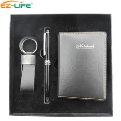 School Supplies Leather Keychain Car Promotion Pen And Custom Notebook