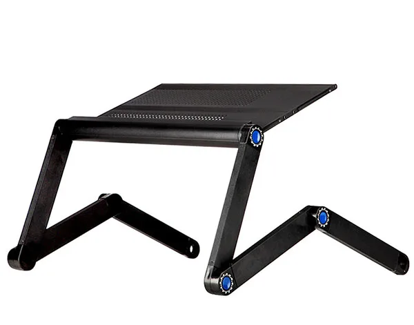 Portable Adjustable Aluminum Alloy Folding Laptop Table with Cooling Fan and Mouse Pad for Bed
