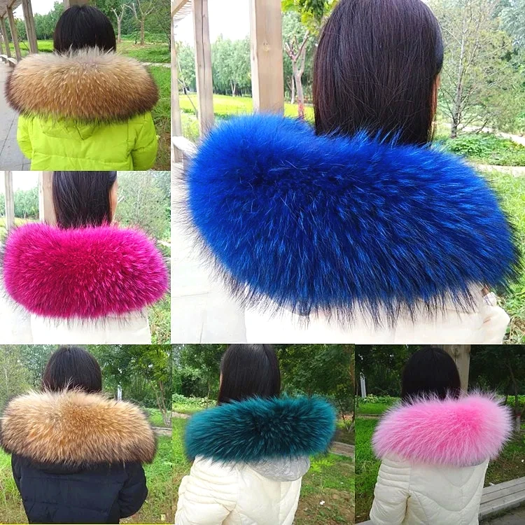Factory price high quality Real Raccoon Fur Trim for jacket hood Detachable Raccoon Fur Collars