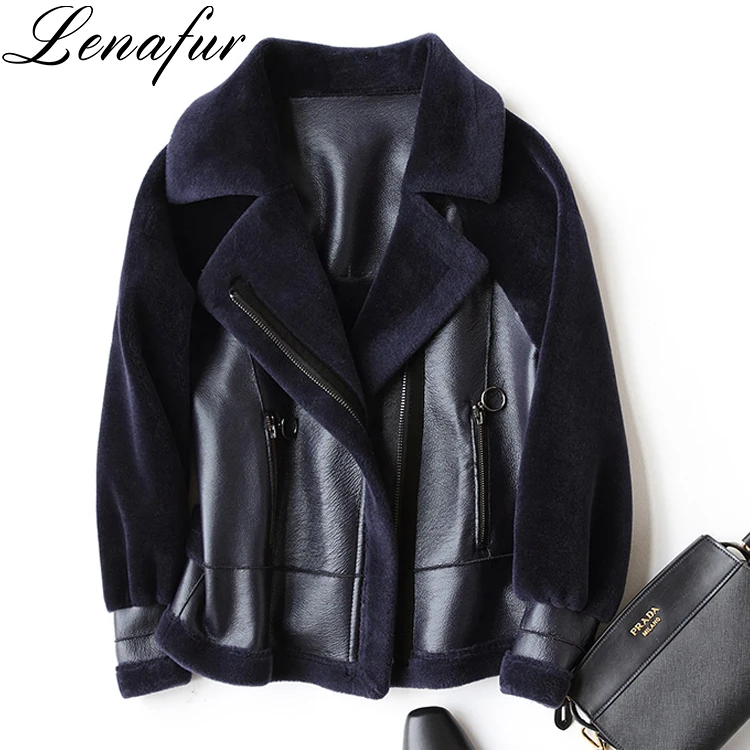 5Colors 4Sizes Young Girl Street Fashion Casual Lamb Fur Sheepskin Leather Shearling Bomber Jacket