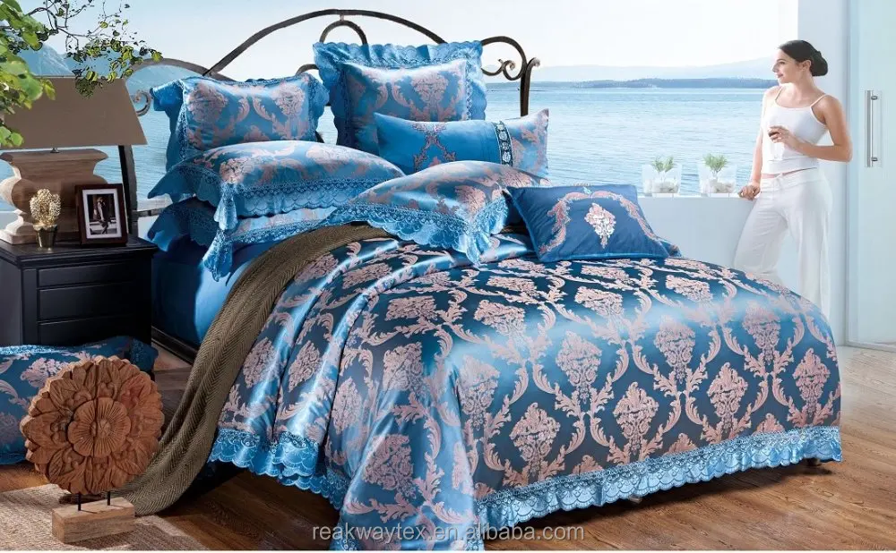 JBL16M07-11 luxury wedding use red rose jacquard bed sheet quilt cover set