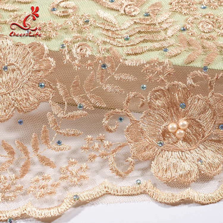 Wholesale Voile Dress 3d Flower Embroidery  Beaded African Glitter sequins french lace fabric wedding bridal dress for party