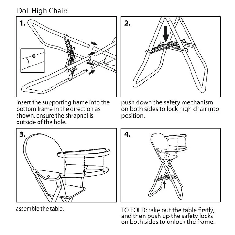 Kids Toy New Coming Baby Doll Metal Highchair With Table