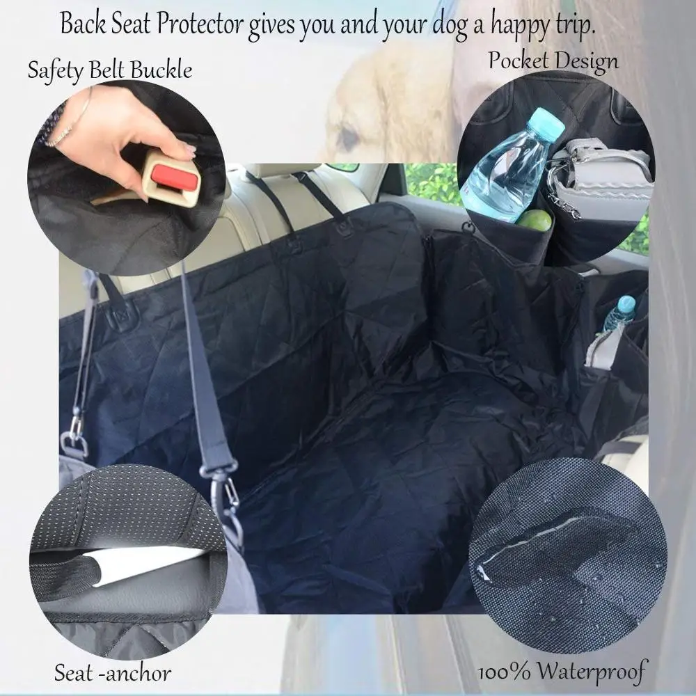 Heavy Duty water Proof Nonslip Durable Quilted Pet Back Booster Hammock Dog Rear Car Seat Cover with Large Side Flaps Bonus Belt