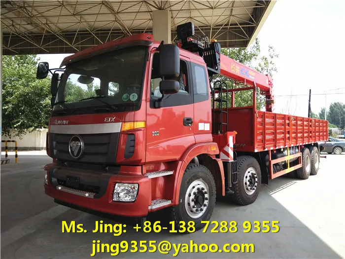 Chile Hot Selling Euro V FOTON 8x4 Cargo Lorry Truck With 14T 16T Folding Crane
