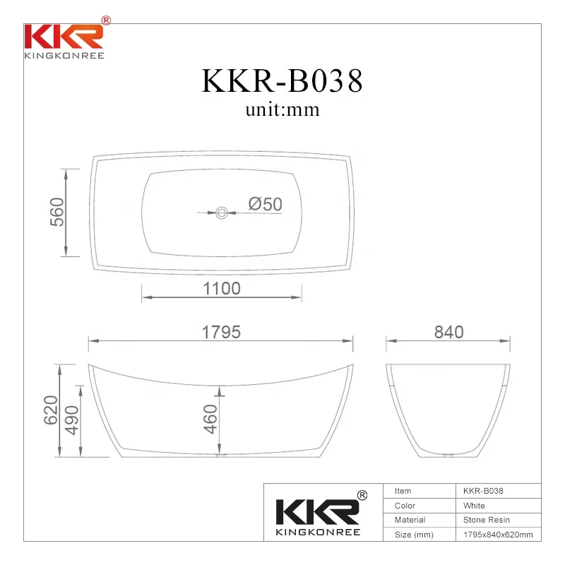 KKR Durable Solid Surface Bath Freestanding Bath Tub Artificial Stone Bathtub