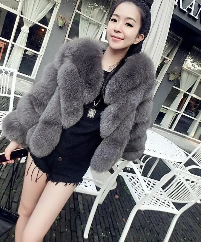 Wholesaler Rabbit short Fur Trench Coat &jacket V-neck Solid Colored black blue 3xl wholesaler