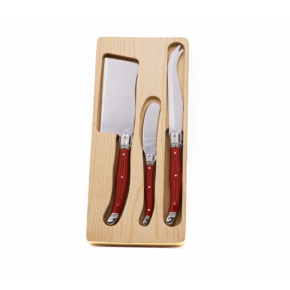 Hot Sale France Laguiole Fancy Multicolor 3Pcs Laguiole Cheese Knife Set in Tray