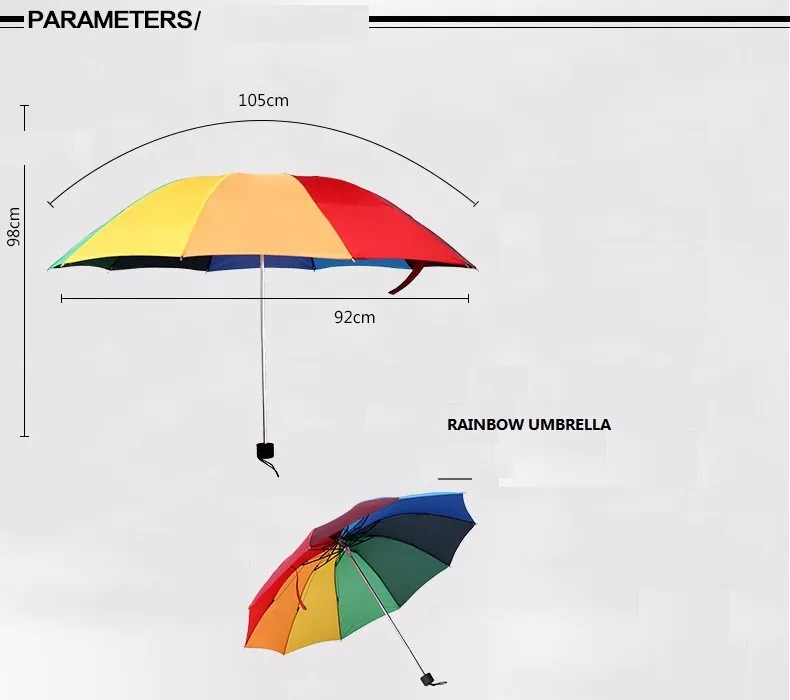 3 fold umbrella cheap manual open custom logo print 23 inch  3 fold rainbow umbrella for promotion use folding umbrella