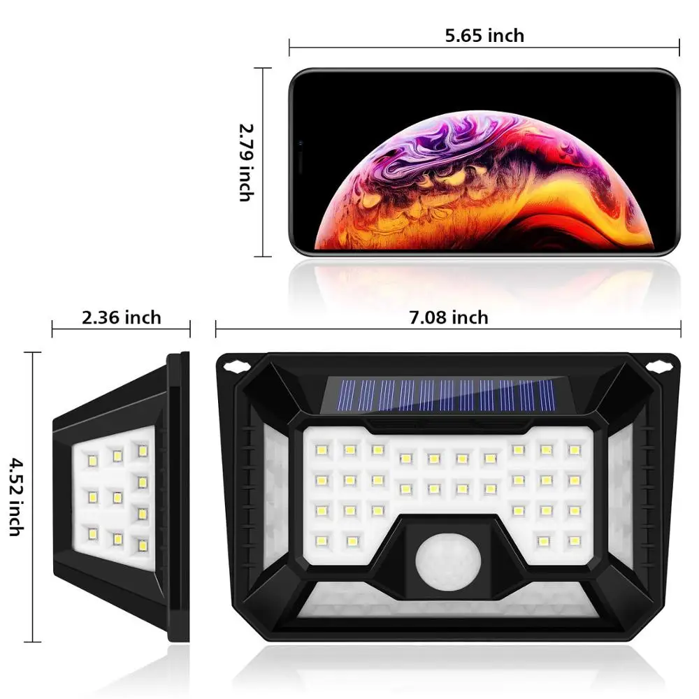 
6W 500LM IP65 Waterproof Security Outdoor Wall Garden Lamp Solar Led Sensor Light 