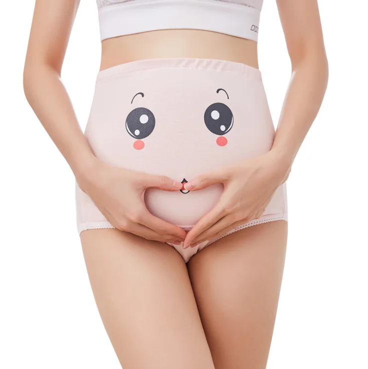 
Pure cotton breathable high waist supports abdomen lovely cartoon expression pregnancy abdomen pregnant woman pants 