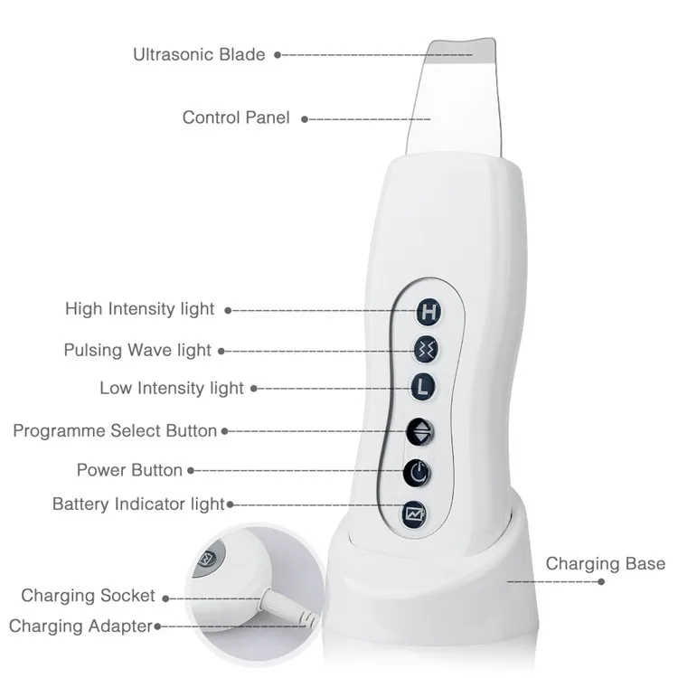 professional sonophoresis ems facial face ultrasonic ion skin scrubber peeling spatula beauty machine portable