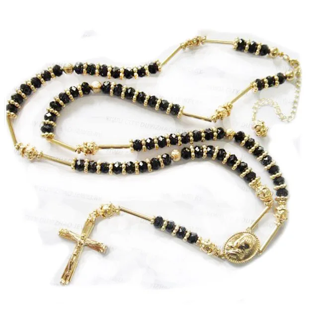 Fashion hip hop gold plated black crystal  bling rosary for men