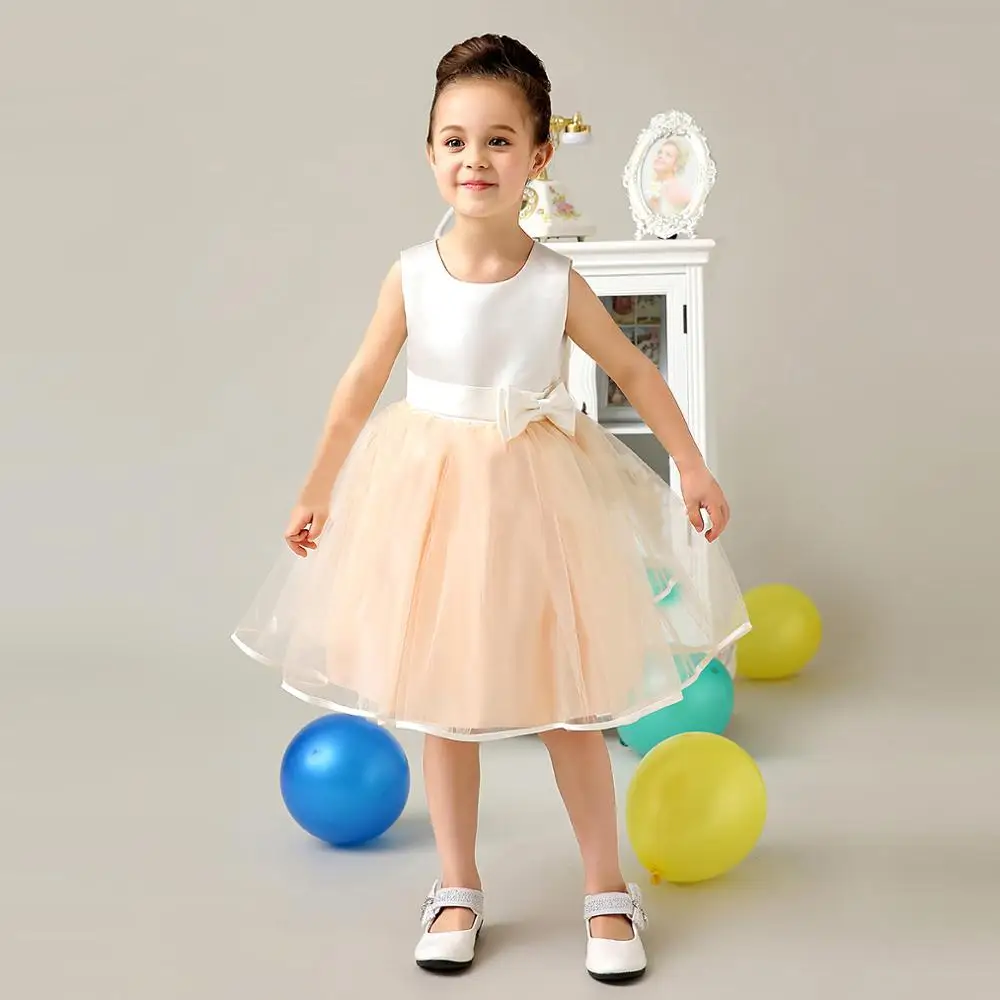 Cheap Flower Girl Dress With Ribbon Belt Mesh Ployster Tiered Girls Evening Prom Dress First Communion Gown