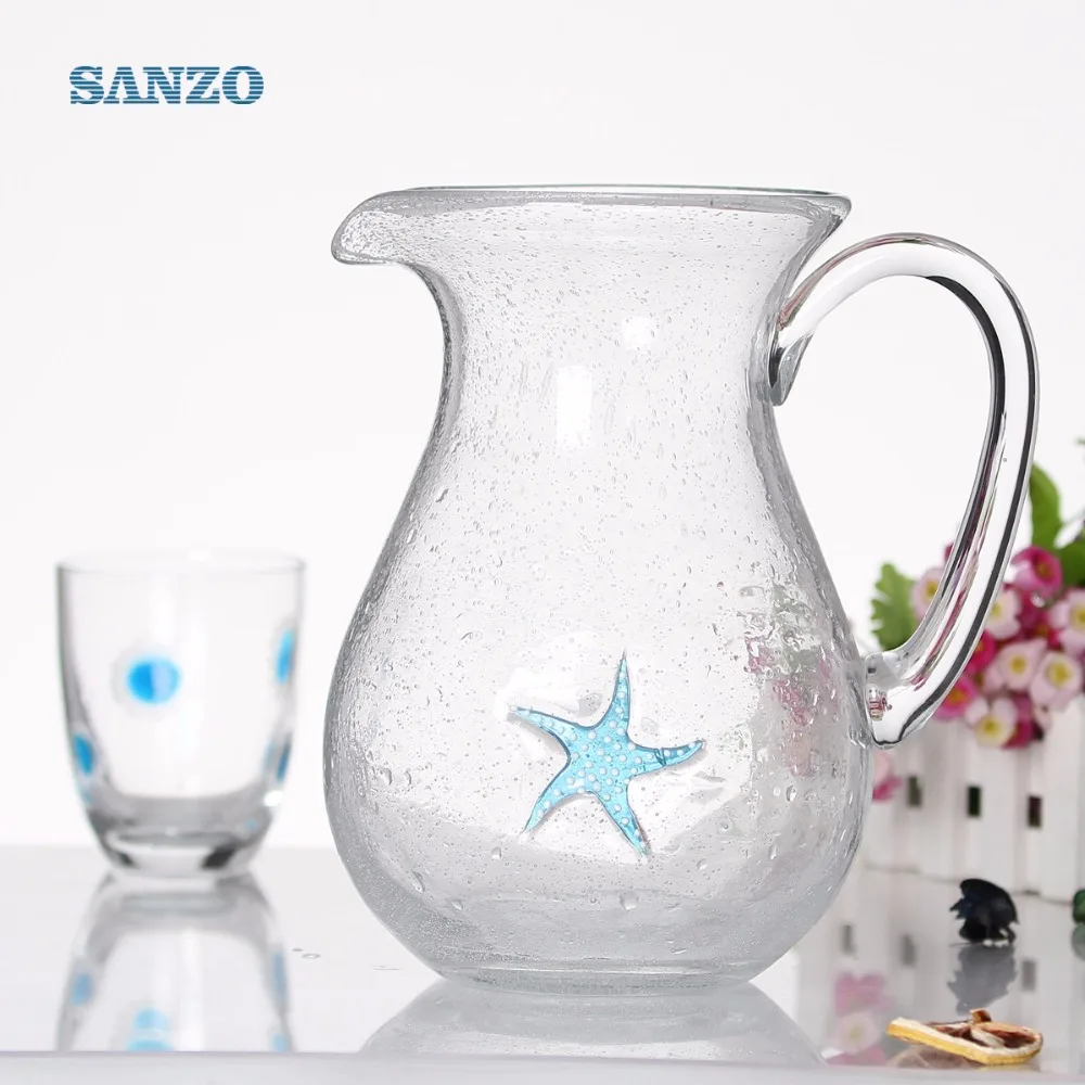 Sanzo Glassware Manufacturer 1.8l new style engraved flowers glass jug & glass pitcher