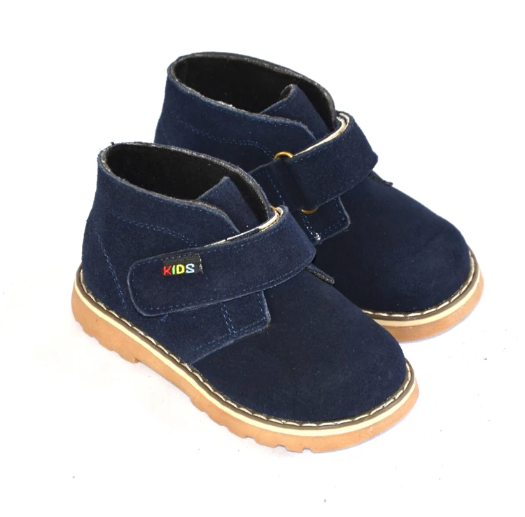 Rugged suede  stay put closure straps toddler ankle boots children anti slip footwear for autumn