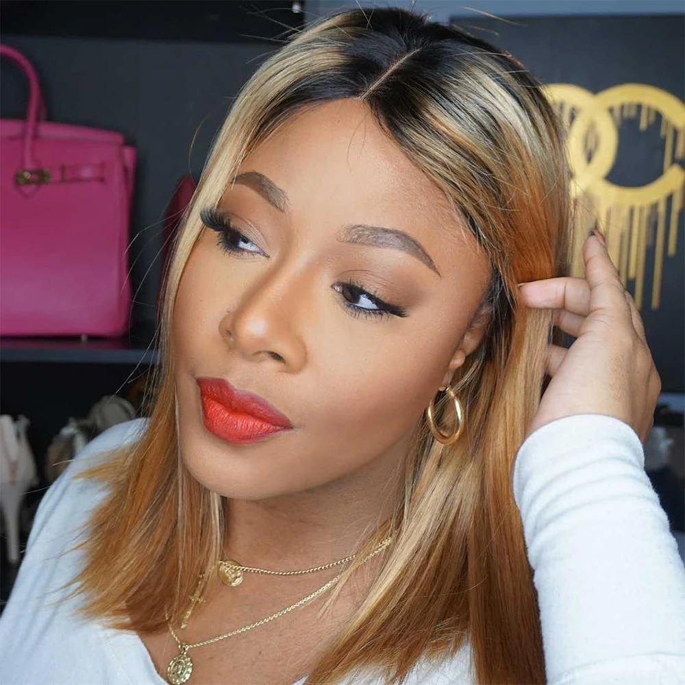 Cheap Ombre 10 inch Brazilian Human Hair Bob Style Lace Front Wig