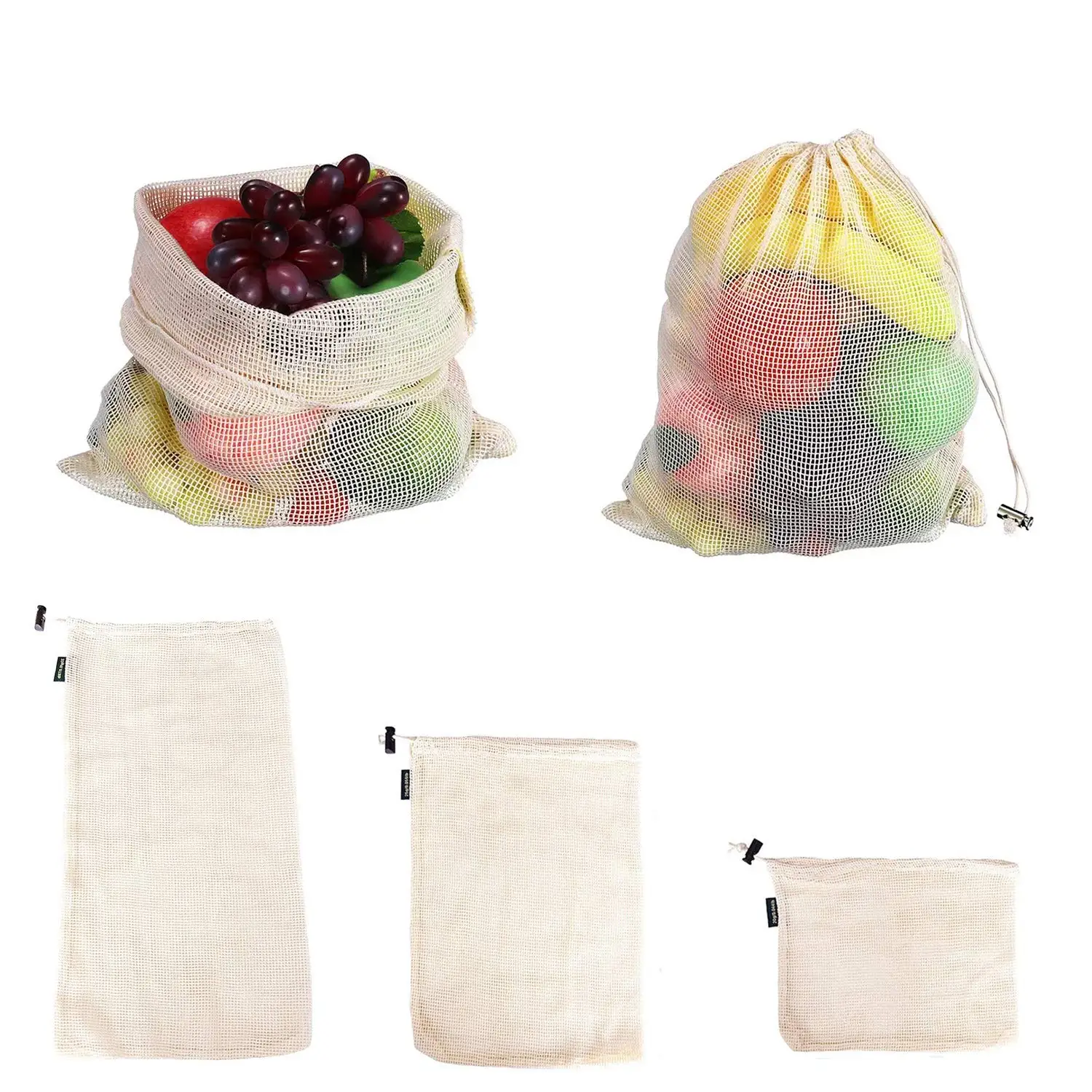 Zero Waste 100% Customized Grocery shopping Drawstring  mesh produce bags