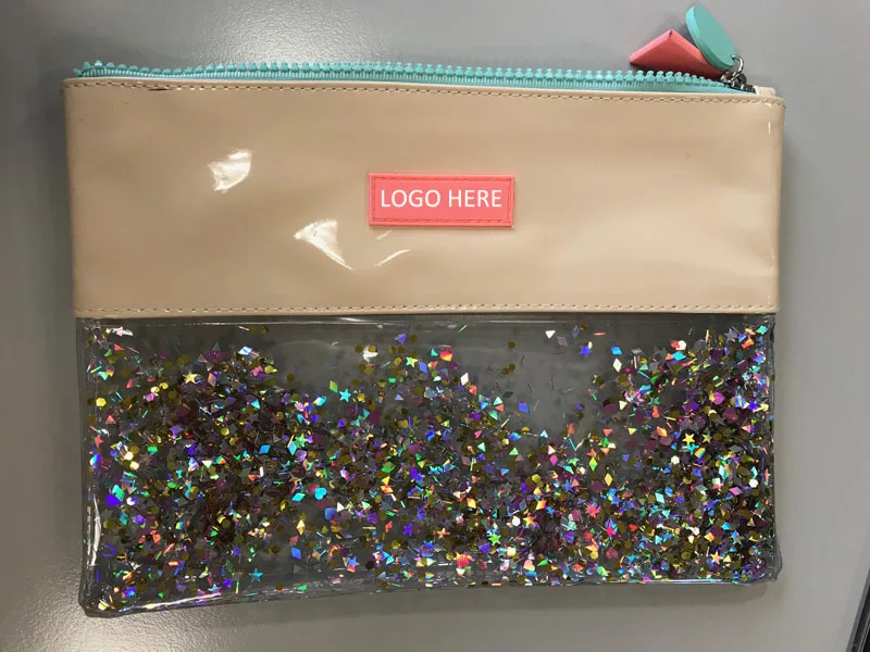 ARTGIMEN Custom Fashion Clear PVC Cosmetic Pouch Bag With Liquid Glitters Cheap Glitter Makeup Pouch