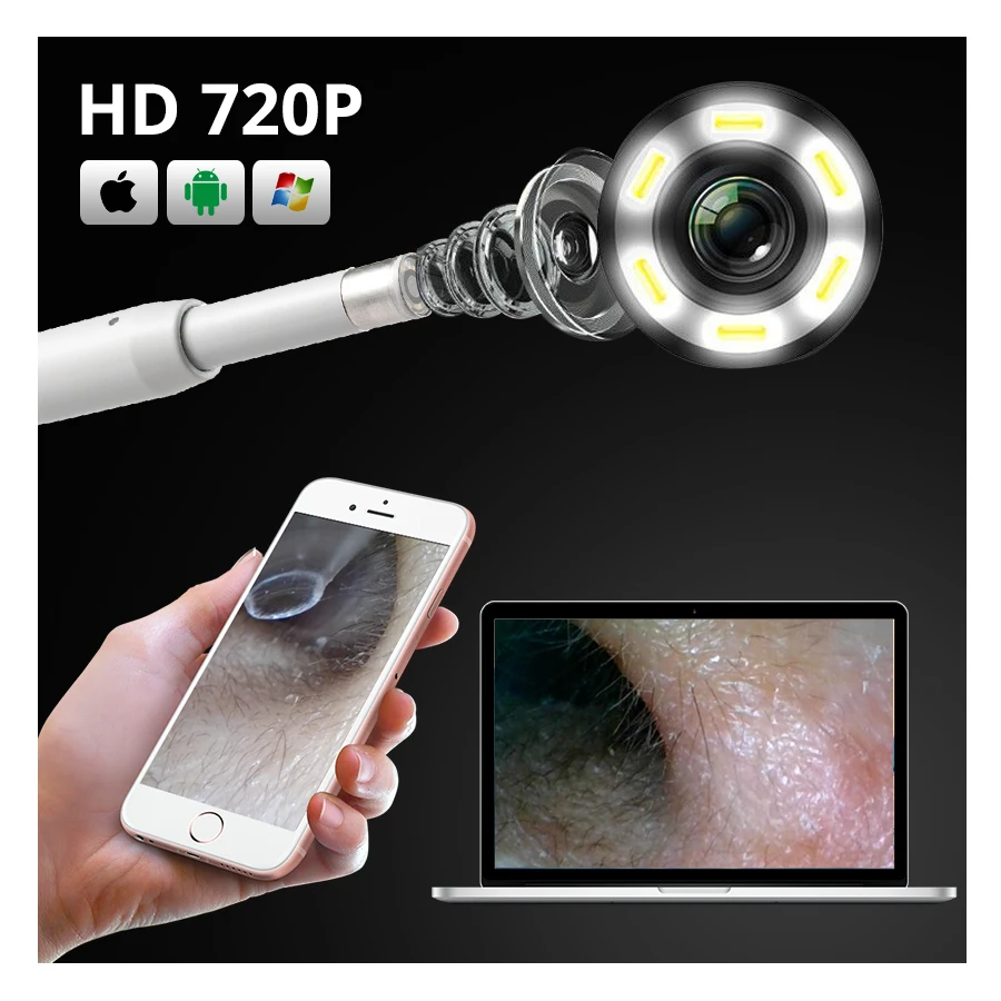 720P HD Multipurpose Otoscope USB WiFi Endoscope Mini Camera Ear Cleaner Borescope Support PC MAC Android IOS iphone