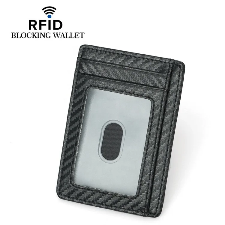 Тонкий кошелек с RFID-блокировкой и передним карманом минималистичный безопасный держатель для кредитных карт из углеродного волокна