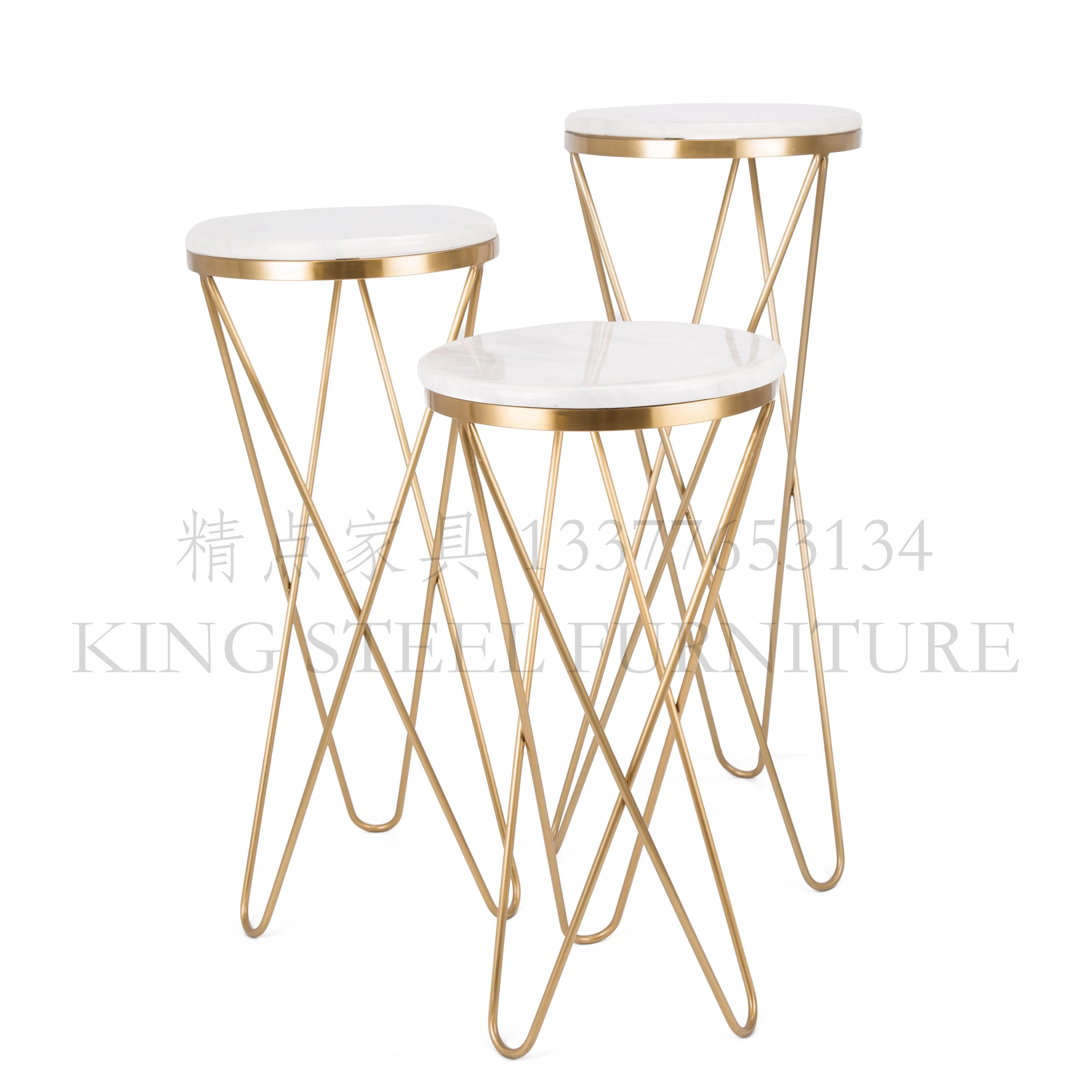 Set of 3pcs Display Stand Golden Plated Decoration Flower Stands with Marble Top Stainless Steel Frame Home Furniture Wedding