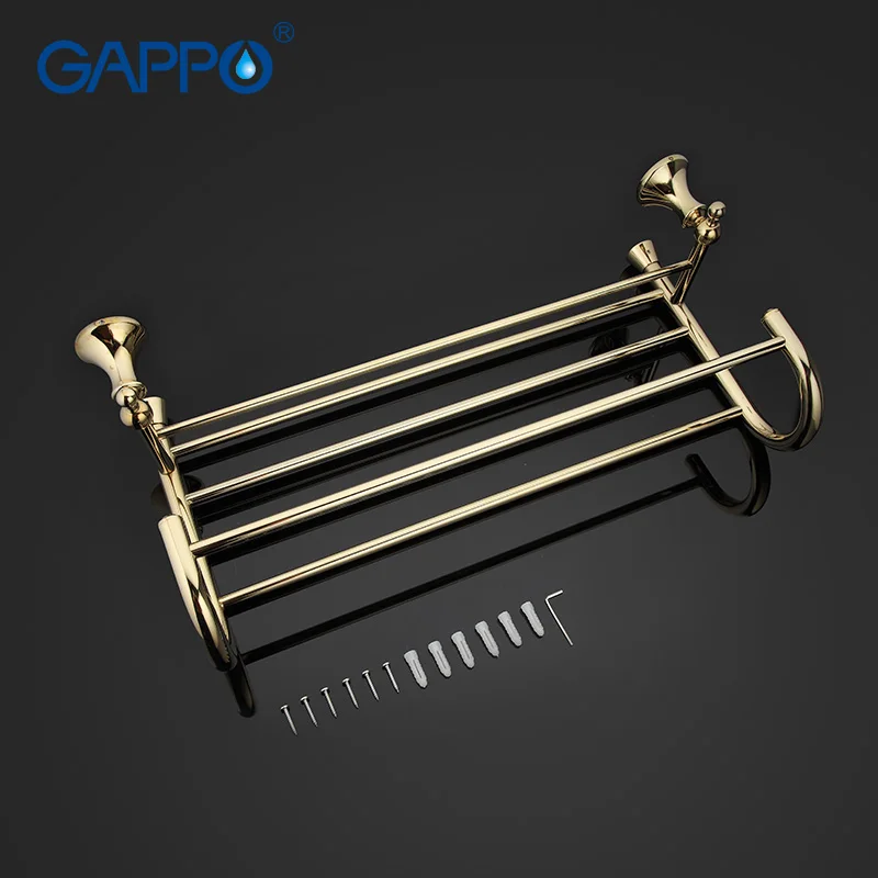 
GAPPO Top Quality Gold Wall Mounted Bathroom Shelves Bathroom Shelves restroom shelf Hardware Accessories in two hooks G1424 