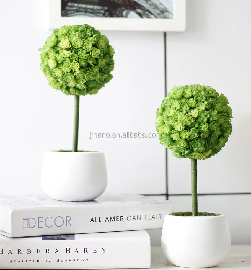 Sweet home table decoration fake lace flower ball artificial potted bonsai