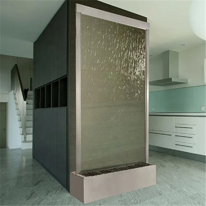 Customized stainless steel frame glass water wall fountain indoor