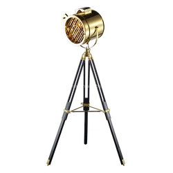 Industrial vintage brass natural wood tripod stand copper floor lamp for living room