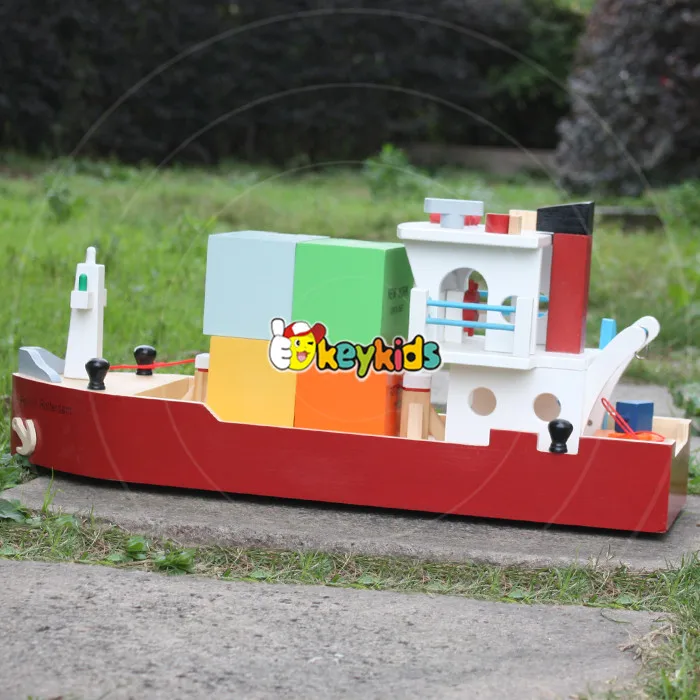 2016 wholesale baby wooden toy cargo ship, best sale toddlers wooden toy cargo ship, funny wooden toy cargo ship W04F006