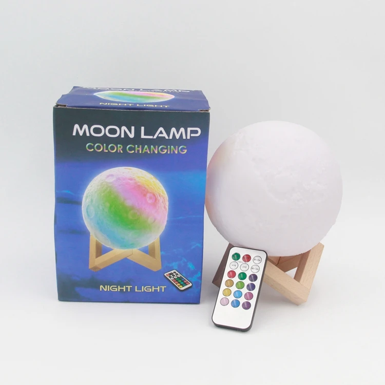 
Factory direct sale 16 colors 3d Dimmable with Tap Control USB mini full print moon shaped night light lampara luna led lamp 
