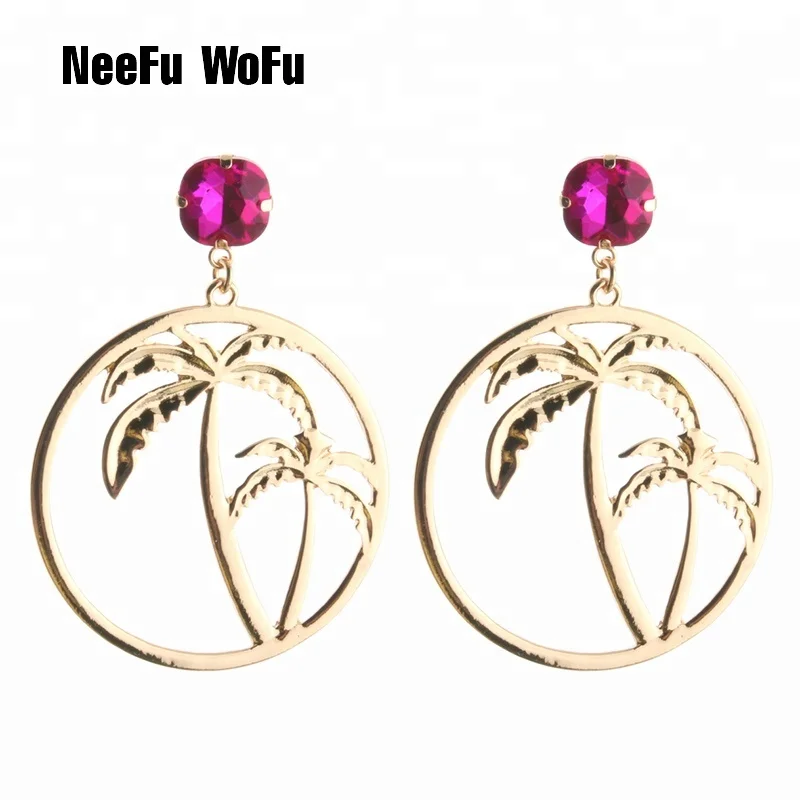 
NeeFu WoFu Drop Earrings Brand Crystal Earring Big Earring Fashion Coco Earrings Large Metal Long Brinco Oorbellen Gift 