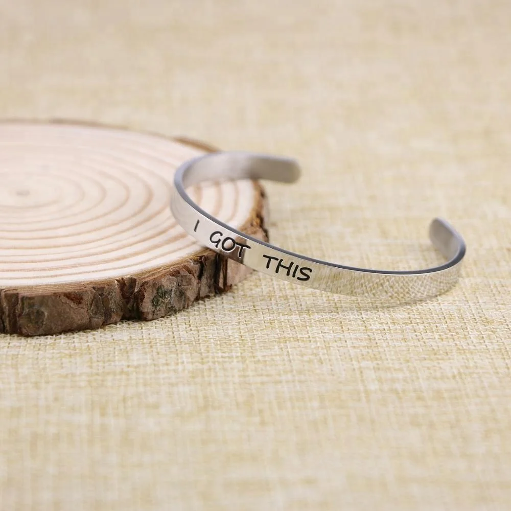 Stainless Steel Silver Cuff Engrave Bangle Bracelet for Ladies Inspiration Jewelry