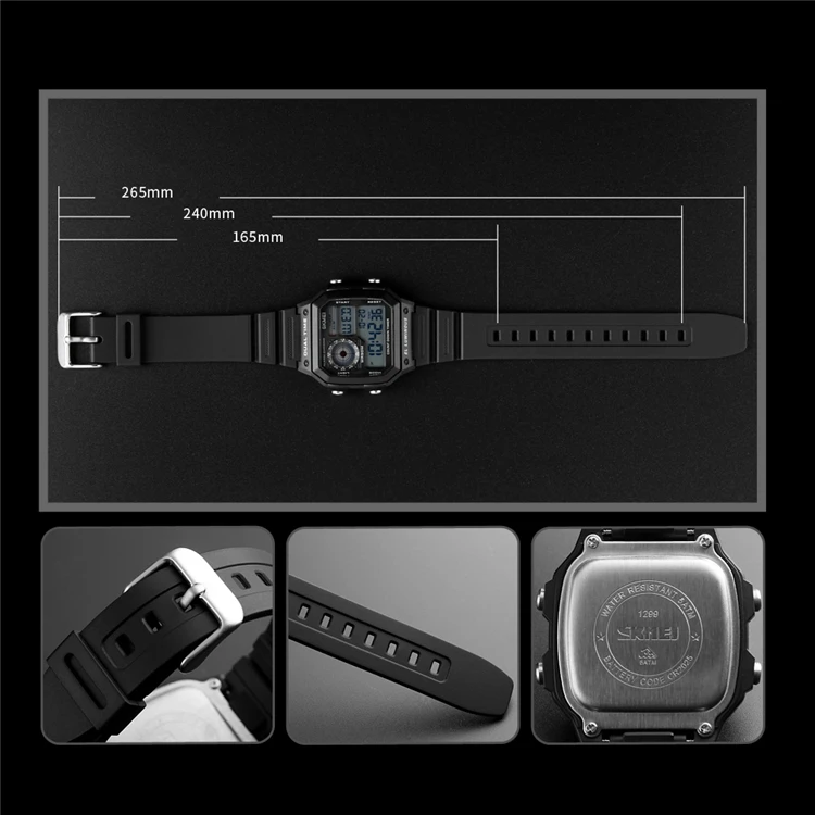 SKMEI 1299 Top Brand Luxury Digital Watch Men Double Time Countdown Waterproof Outdoor Sports Watches