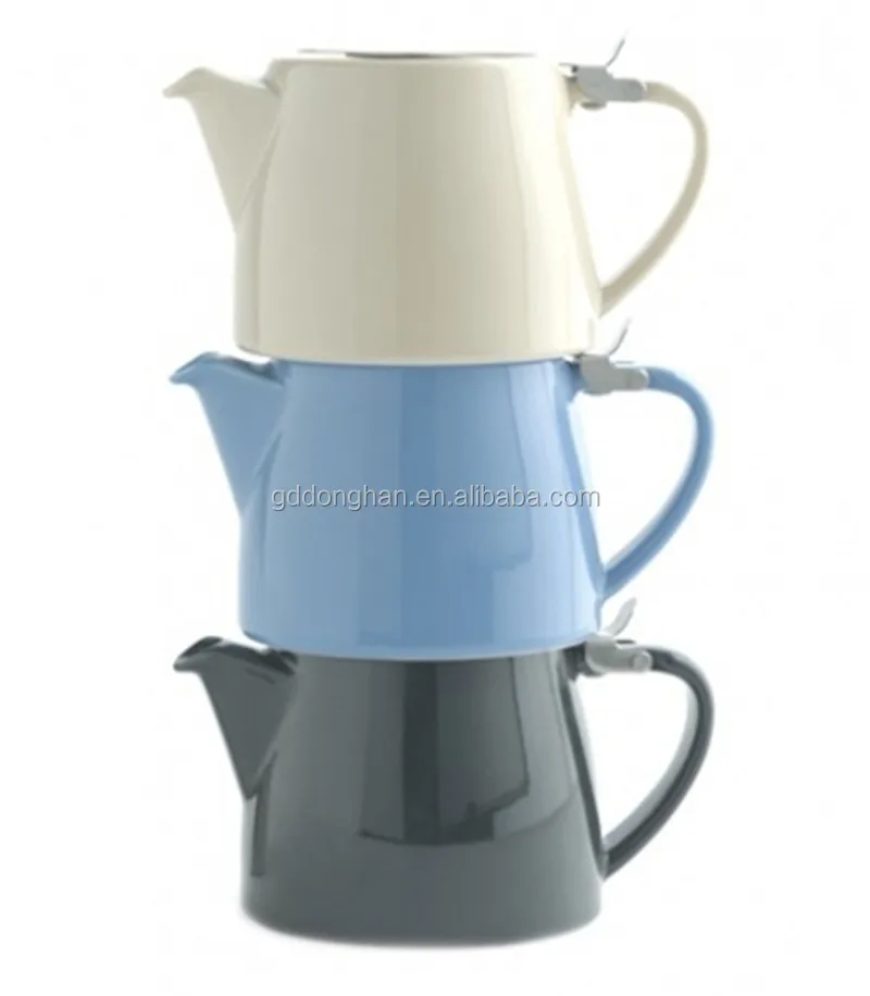 Dishwasher-safe ceramic stamp shape 18 oz teapot with an infuser for oem design