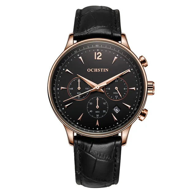 
2017 Mens Top Brand Luxury OCHSTIN Men Military Sport Wrist Watch Chronograph Leather Quartz Ochstin Watch 