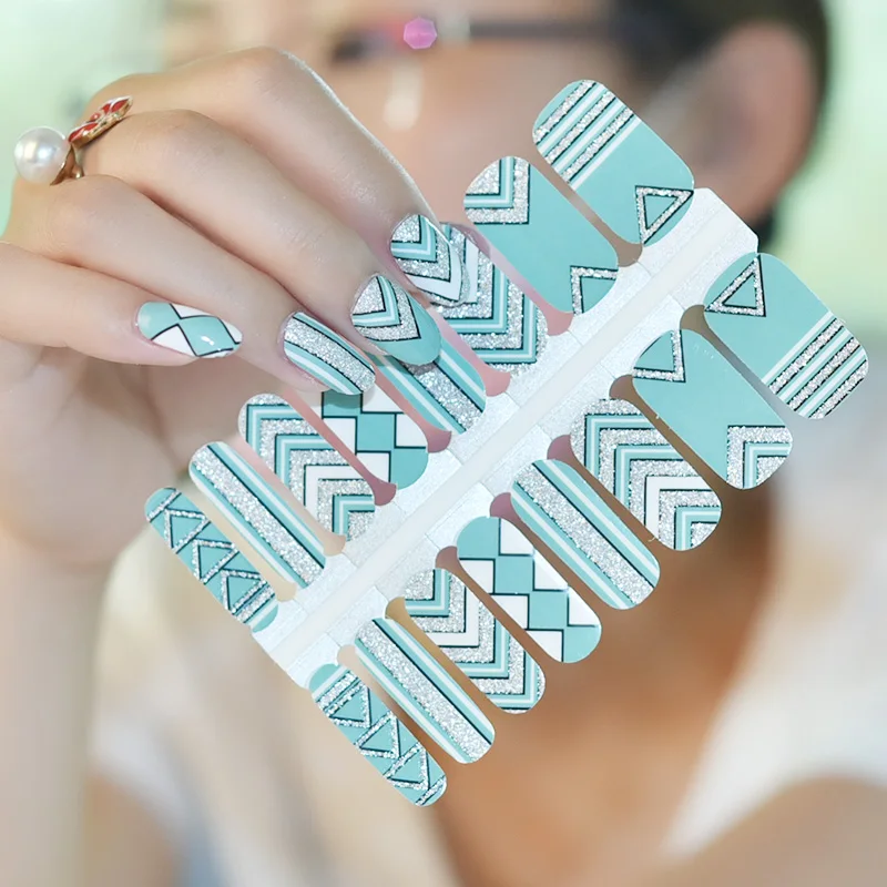 3d wholesale price glitter &metallic  nail wraps nail polish sticker gradient color design