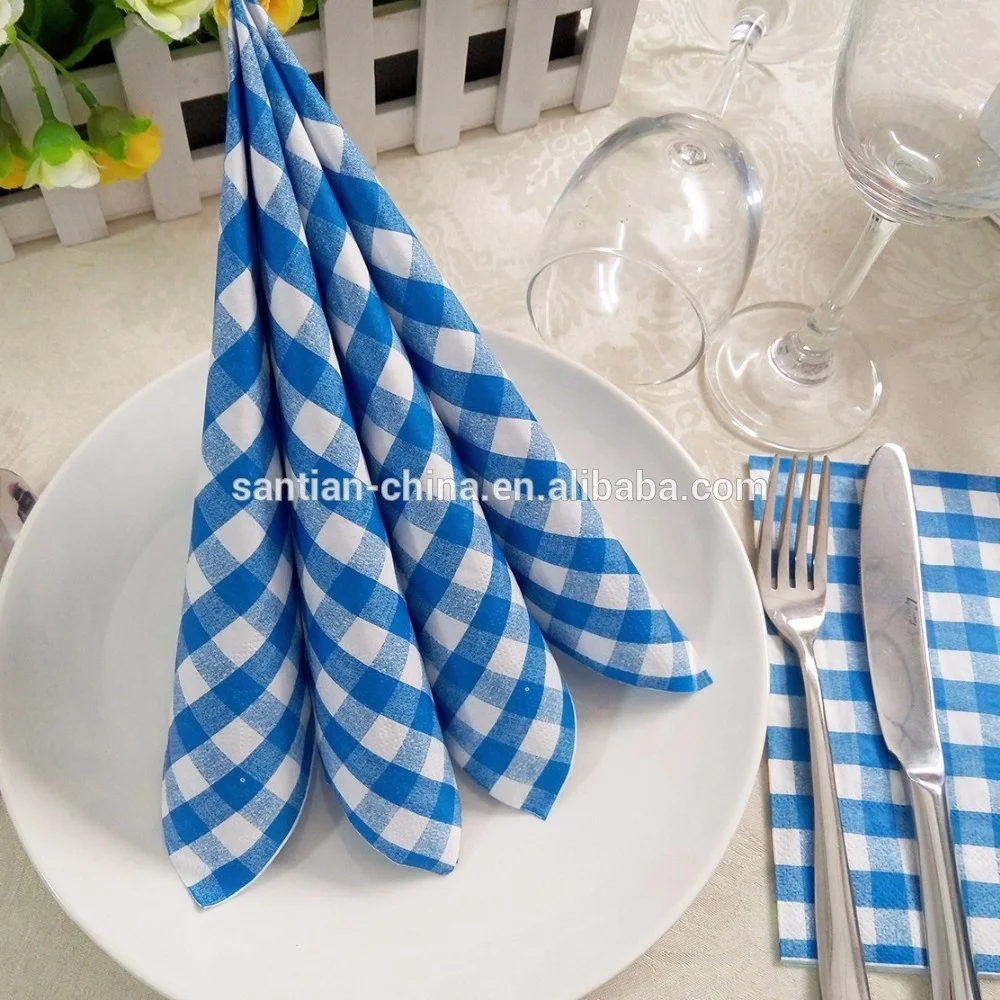 Factory Blue Red Yellow Green Grid Printed Dinner Paper Napkins 2Ply 3Ply For Wedding Party Use