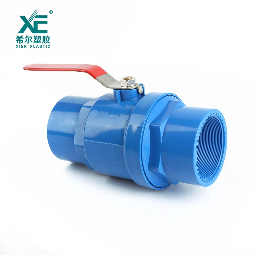 High quality two pieces pvc ball valve with red stainless steel handle