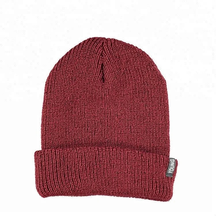 Rib Knitted Beanie WIth Custom Label, Custom Woven Label Beanie, Plain Color Beanie Wholesale