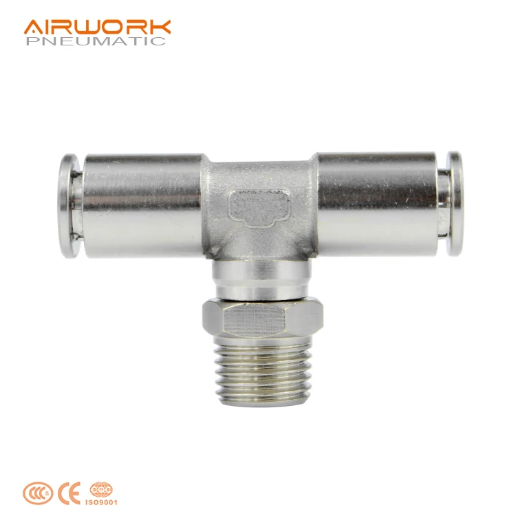 PB 1/2 tubing tee t-y pipe quick fitting brass pneumatic air hose metal quick connector 8-1/4