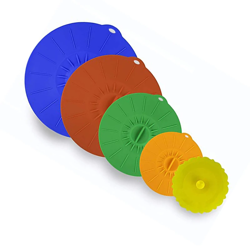 E Spring Set of 5 Silicone Suction Lids Food Covers Fits Various Sizes of Cups Bowls Pans Containers