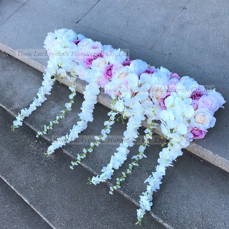 LFB879-2 100cm long light purple silk rose flower with orchids wedding floral garland party stairs flower runner decoration